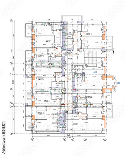 Vector architectural project of a multistory building floor plan	
