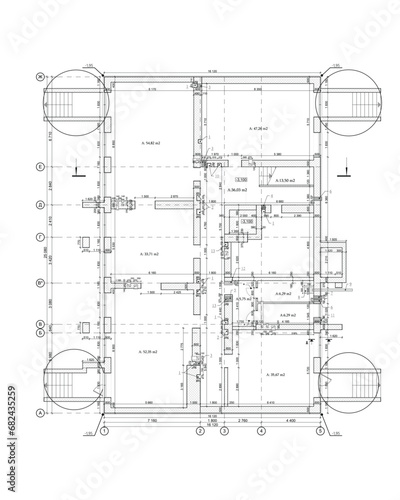 Vector architectural project of a multistory building basement
