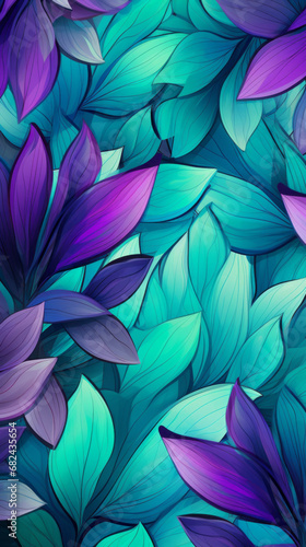 A floral pattern with petals in shades of teal and purple photo