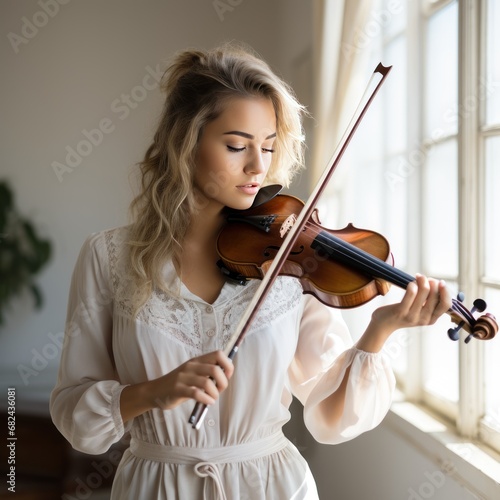 Mujer joven tocando el violin photo