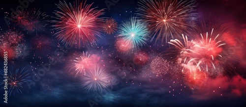 Outdoor view Colorful fireworks celebrating festival of various colors over night sky background