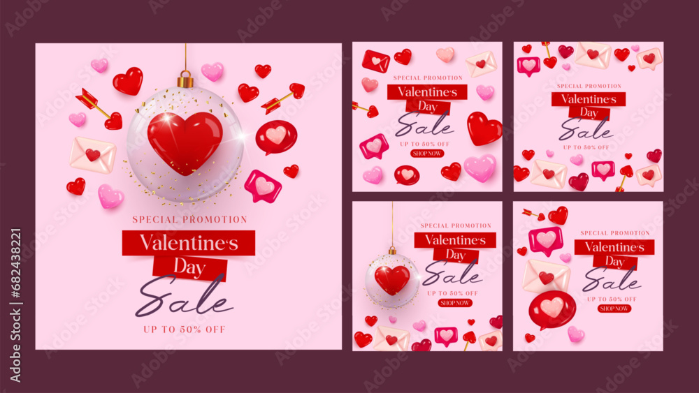 Valentine's day special sale promotion social media template vector illustration set