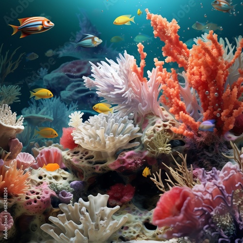 underwater life of reef, coral reef with fish