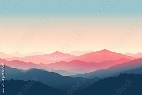 mountains Silhouette realistic mountains landscape. Morning wood panorama mountain silhouettes. Vector forest hiking background