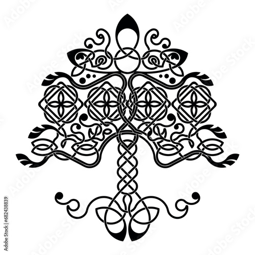 Tree of life pattern. Celtic. Intertwining tree. Frame with intertwining ornament. Template for plotter laser cutting , wood carving, metal engraving or printing.