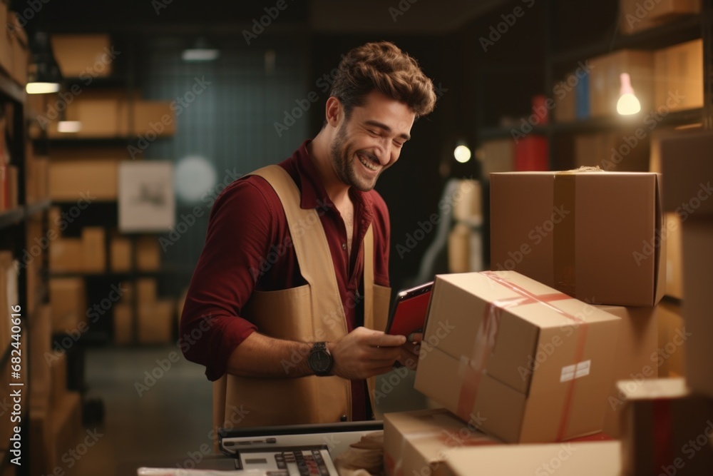 A man is seen in a warehouse, engrossed in checking his cell phone. A man is seen in a warehouse, engrossed in checking his cell phone.