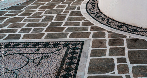mosaic pebble street floor in greek islands