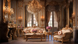 Living room in Rococo style, ai generative