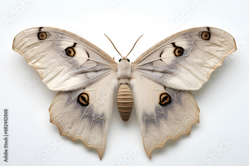 Grey moth isolated on White Background Macro Photography