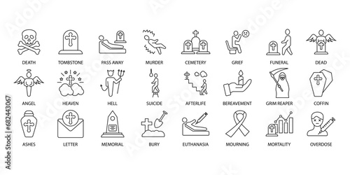 Death icons set. Set of editable stroke icons.Vector set of Death