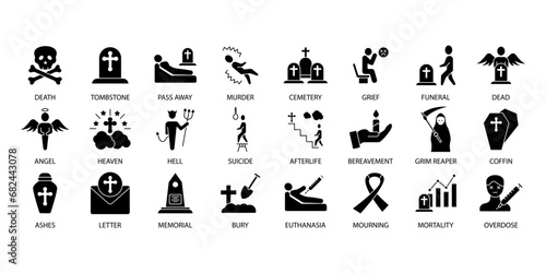 Death icons set. Set of editable stroke icons.Vector set of Death