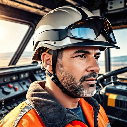A man on construction equipment, construction on a construction site © poto8313