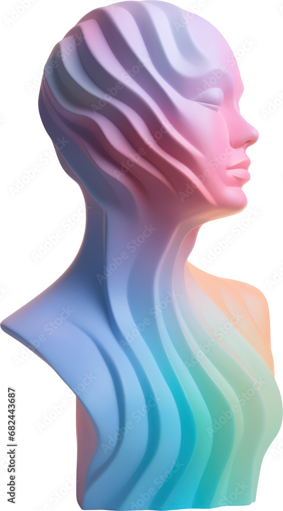 Colorful Iridescent shiny glossy textured PNG bust