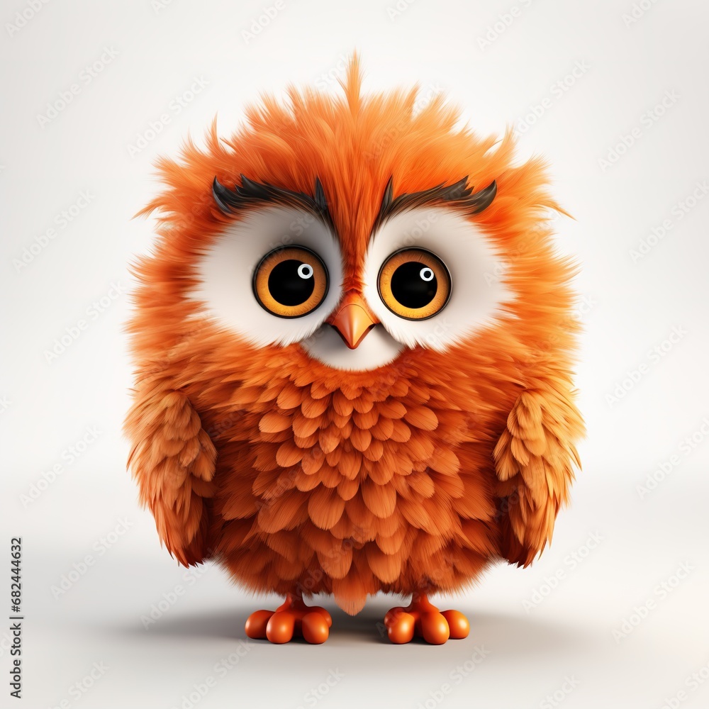 cute fluffy cartoon owl on white background