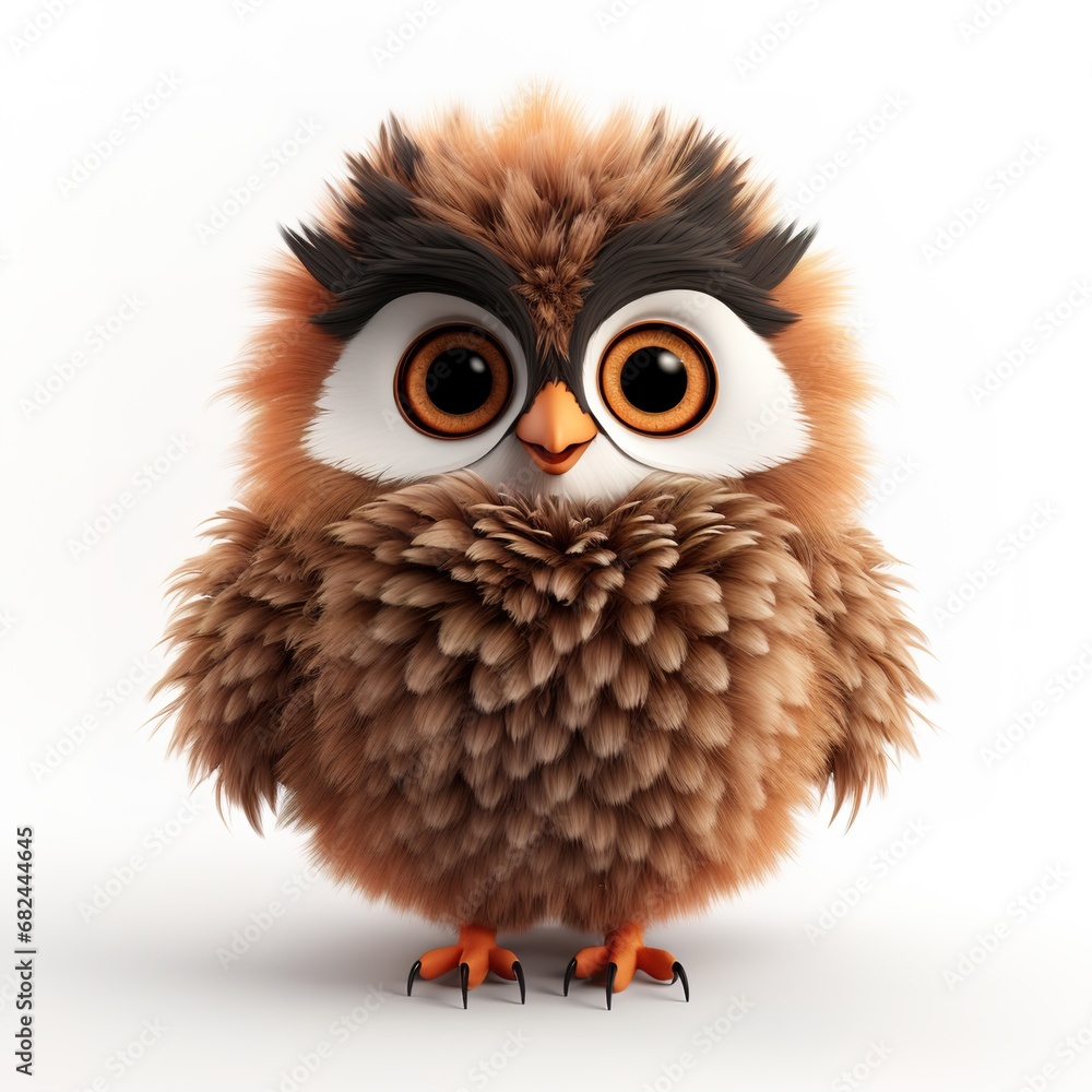 Obraz premium cute fluffy cartoon owl on white background