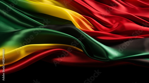 Black History Month. African American History in United States. Red Yellow Green waving flag. Freedom holiday. Celebrated annual in February. Poster, design wallpaper, art illustration. Generated AI