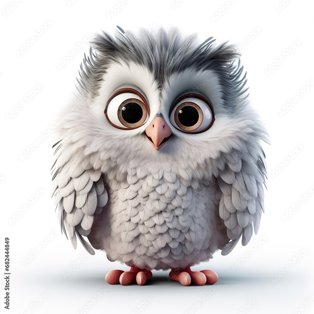 Obraz premium cute fluffy cartoon owl on white background