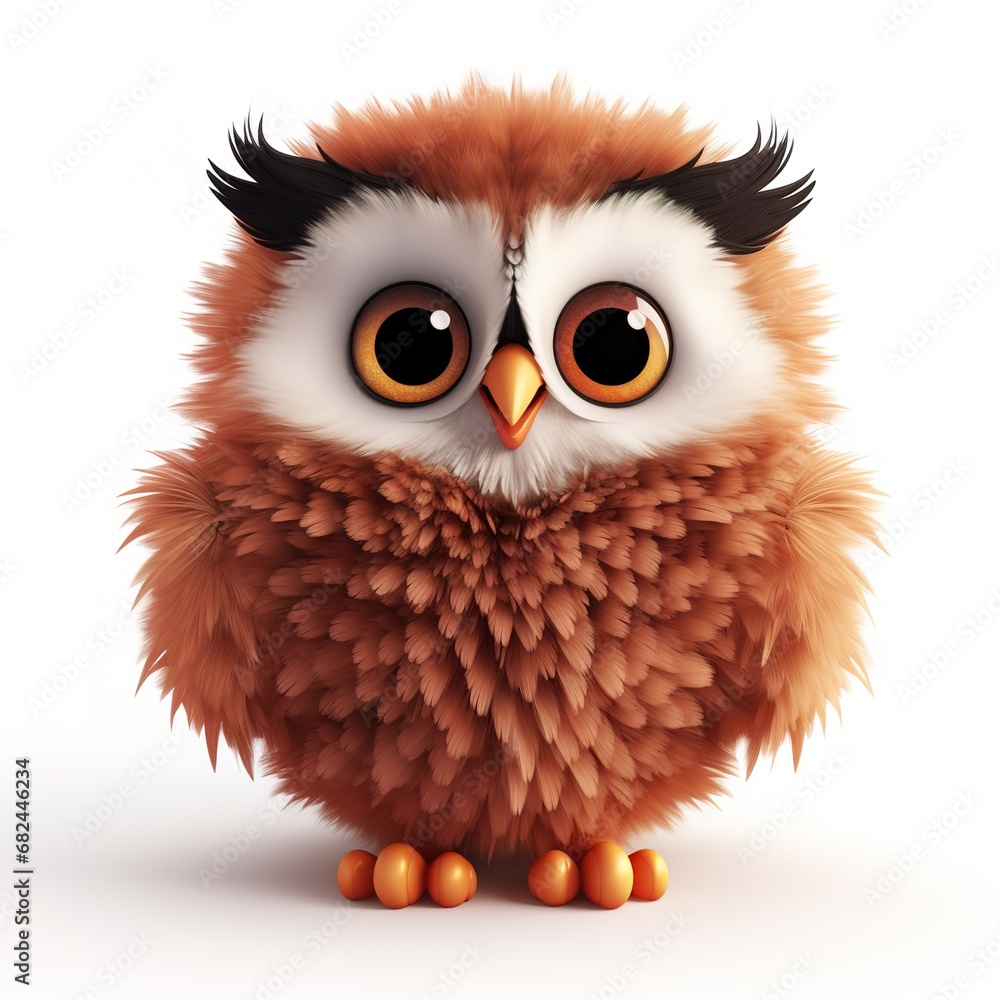 Obraz premium cute fluffy cartoon owl on white background