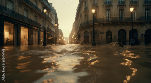 Dusk Light on Floodwaters: Evocative Scene of a District Underwater