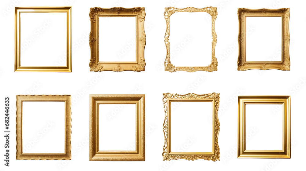 A set of luxurious picture frames featuring elegant gold finishes, for wall art display. - obrazy, fototapety, plakaty 
