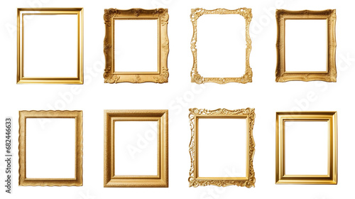 A set of luxurious picture frames featuring elegant gold finishes, for wall art display. photo