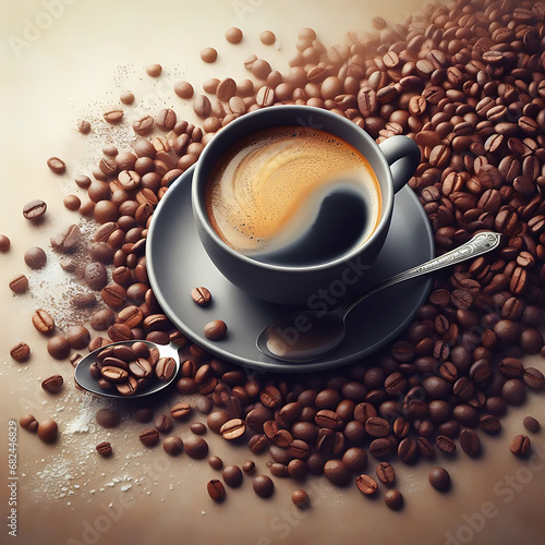 cup of coffee with beans © Design planet1001