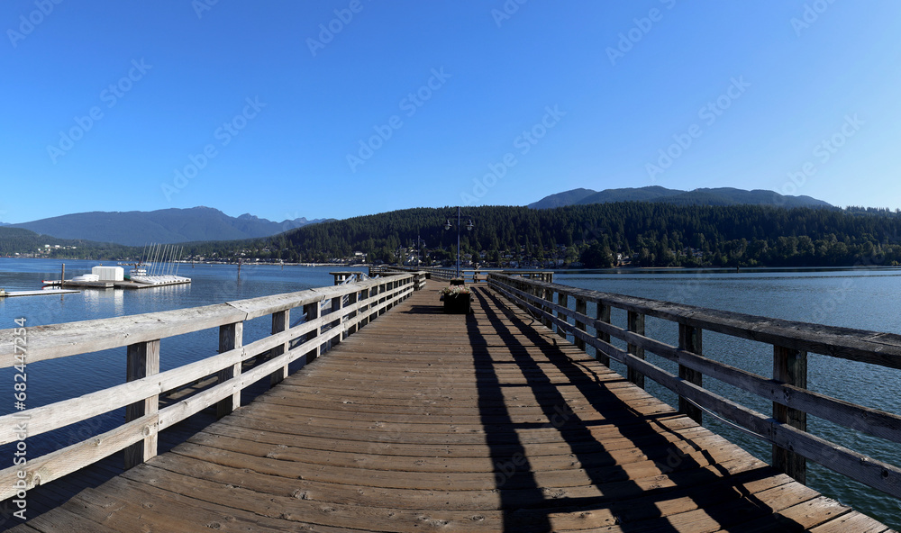 Wooden pier in tranquil ocean bay