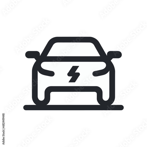 electric car linear icon with plug and lightning isolated. Vector illustration