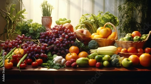 Lots of fresh fruits and vegetables on the table