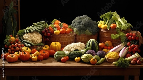 Lots of fresh fruits and vegetables on the table