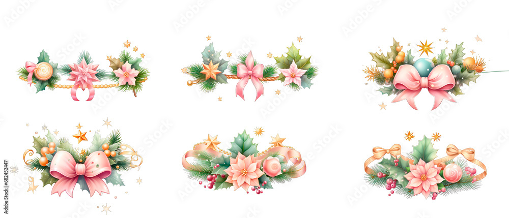 set of Christmas elements,gift bows, garland png 3d Isolated on transparent background. Christmas element for greeting card, banner,invitation,flyer,stickers. New Year set of Christmas elements,gift bows, garland png 3d Isolated on transparent background. Christmas element for greeting card, banner,invitation,flyer,stickers. New Year