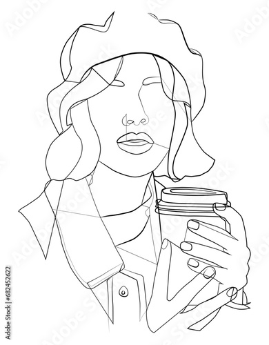 A woman with a coffee mug. Abstract woman with a cup of fragrant coffee.