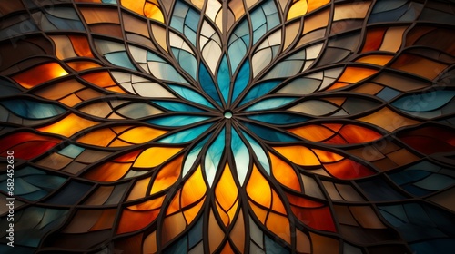 Stained glass window background with colorful Flower abstract.	