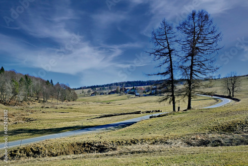 Early spring landscape in Low Beskids (Beskid Niski), Poland