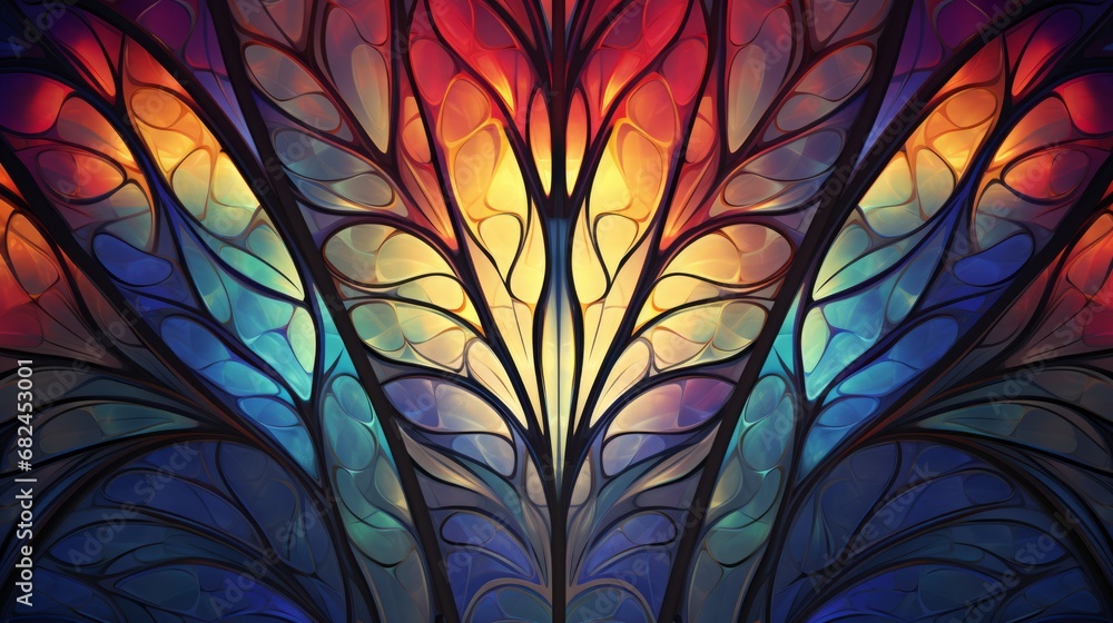 Stained glass window background with colorful Leaf abstract.	