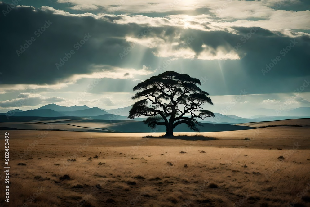 a single tree against a vast landscape