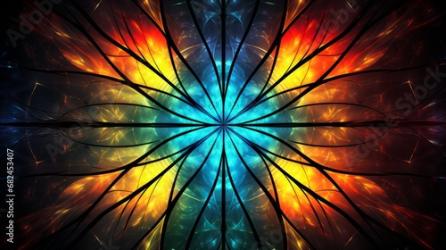 Stained glass window background with colorful Flower abstract. 