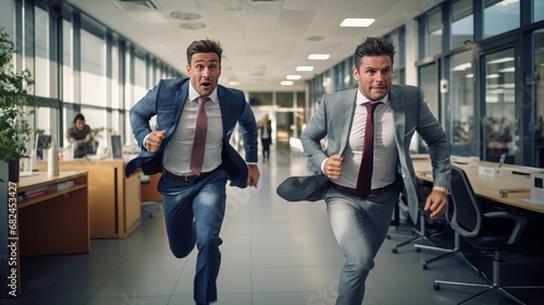 business men running coming to work