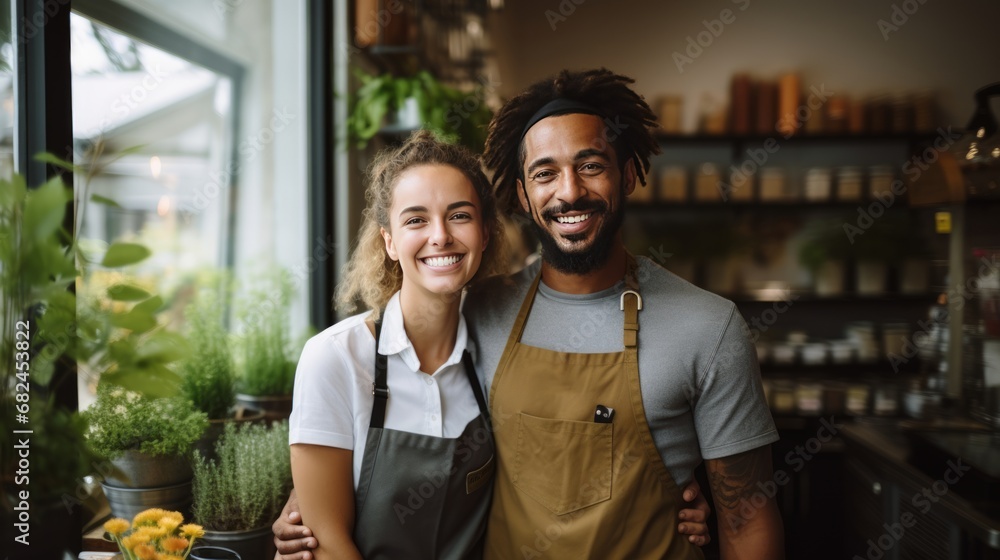 young multiethnic couple of entrepreneurs or self-employed workers