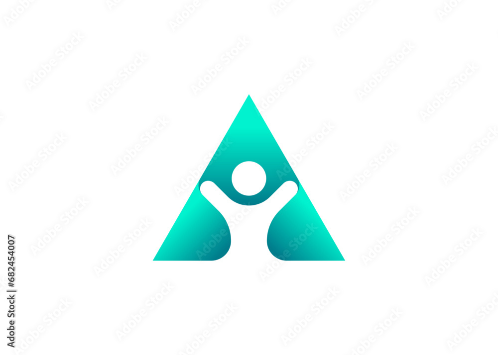 Fototapeta premium Initial letter A people logo design, abstract young people lifestyle with happy logo symbol, icon design for healthy life
