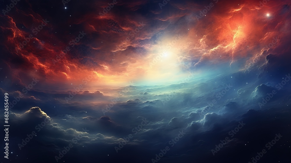 Space background with planets. Panoramic view of space and stars. Nebula made of space debris.