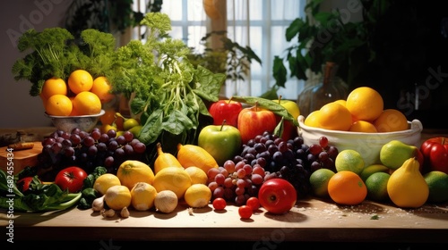 Lots of fresh fruits and vegetables on the table