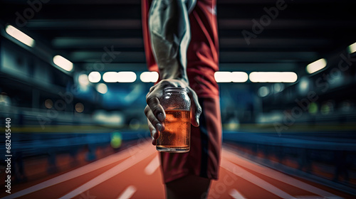 Man holding doping test glass for competitions photo