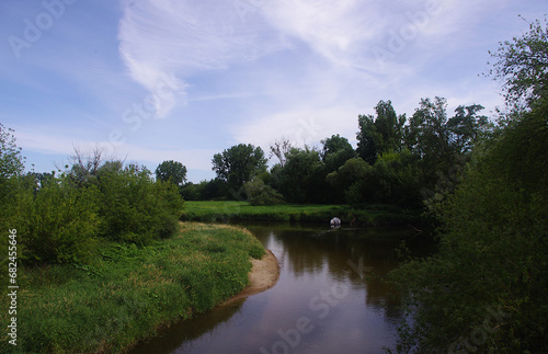 Beautiful landscape of the Bzura River from the bridge in Mistrzewice.