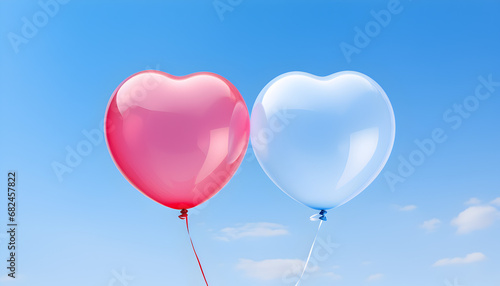 Balloon Hearts Love: Pink and Blue, Hearts Crafted from Balloon on a Blue Background with copy space- Mother, Valentine or Love and Romance Card 