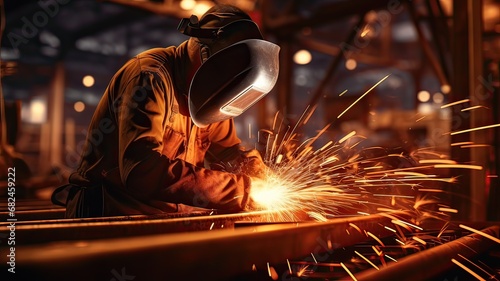 welder is welding metal industry them bokeh and spark