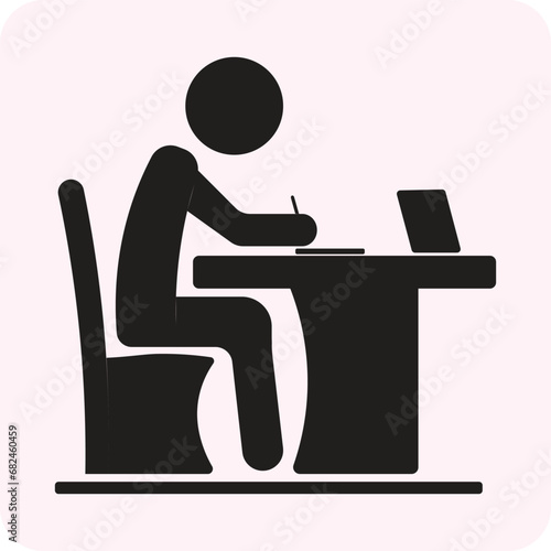 Man icon with laptop in desk vector line art eps