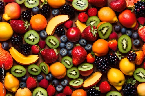 Generate a realistic AI image showcasing a beautifully arranged fruit platter with a variety of seasonal fruits 