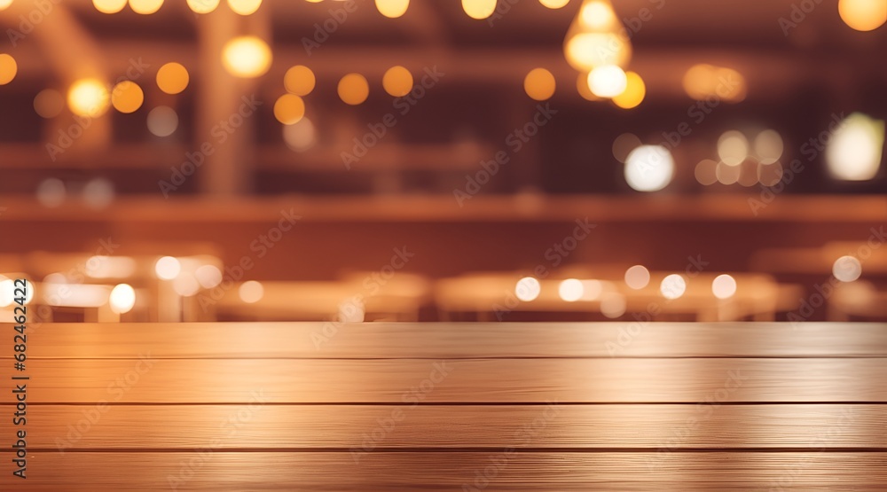 Empty wooden table and blurred background