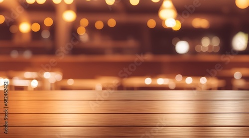 Obraz na płótnie Empty wooden table and blurred background w salonie